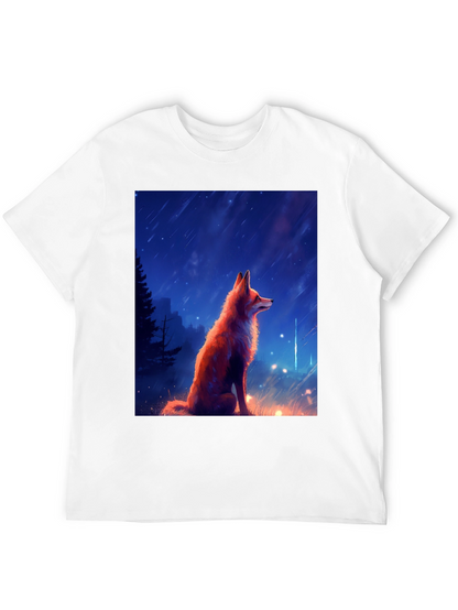 Fox in Starlight Black T-Shirt - Artistic Design