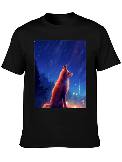 Fox in Starlight Black T-Shirt - Artistic Design