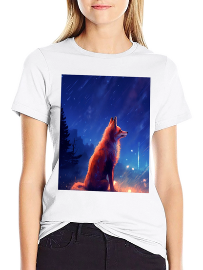 Fox in Starlight Black T-Shirt - Artistic Design