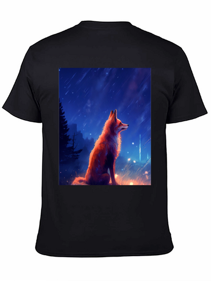 Fox in Starlight Black T-Shirt - Artistic Design