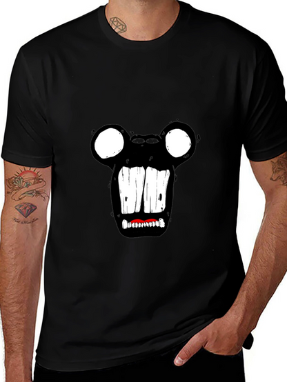 Monster Face Graphic Tee - Black Cotton T-Shirt