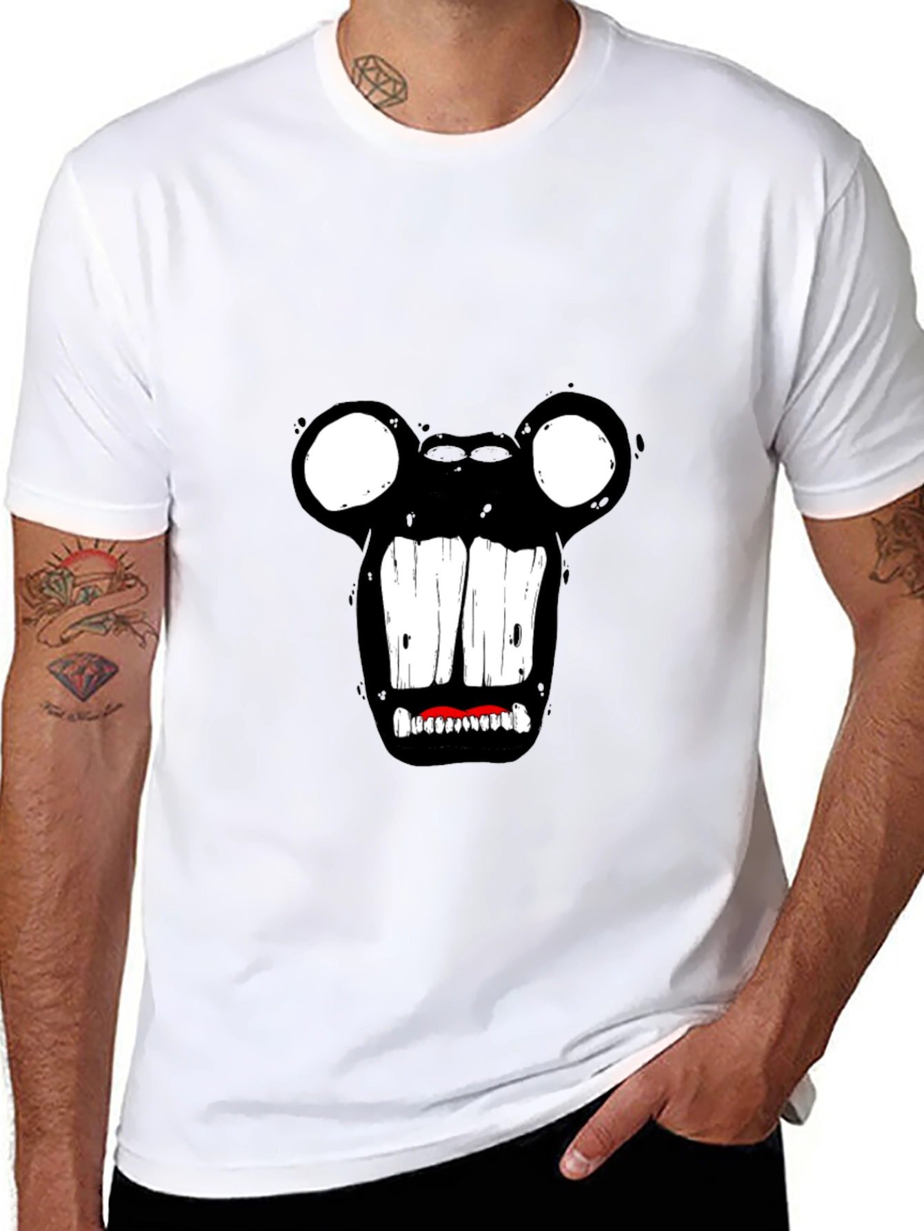 Monster Face Graphic Tee - Black Cotton T-Shirt