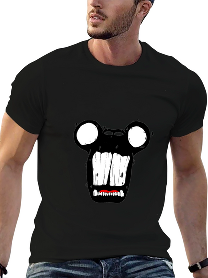 Monster Face Graphic Tee - Black Cotton T-Shirt