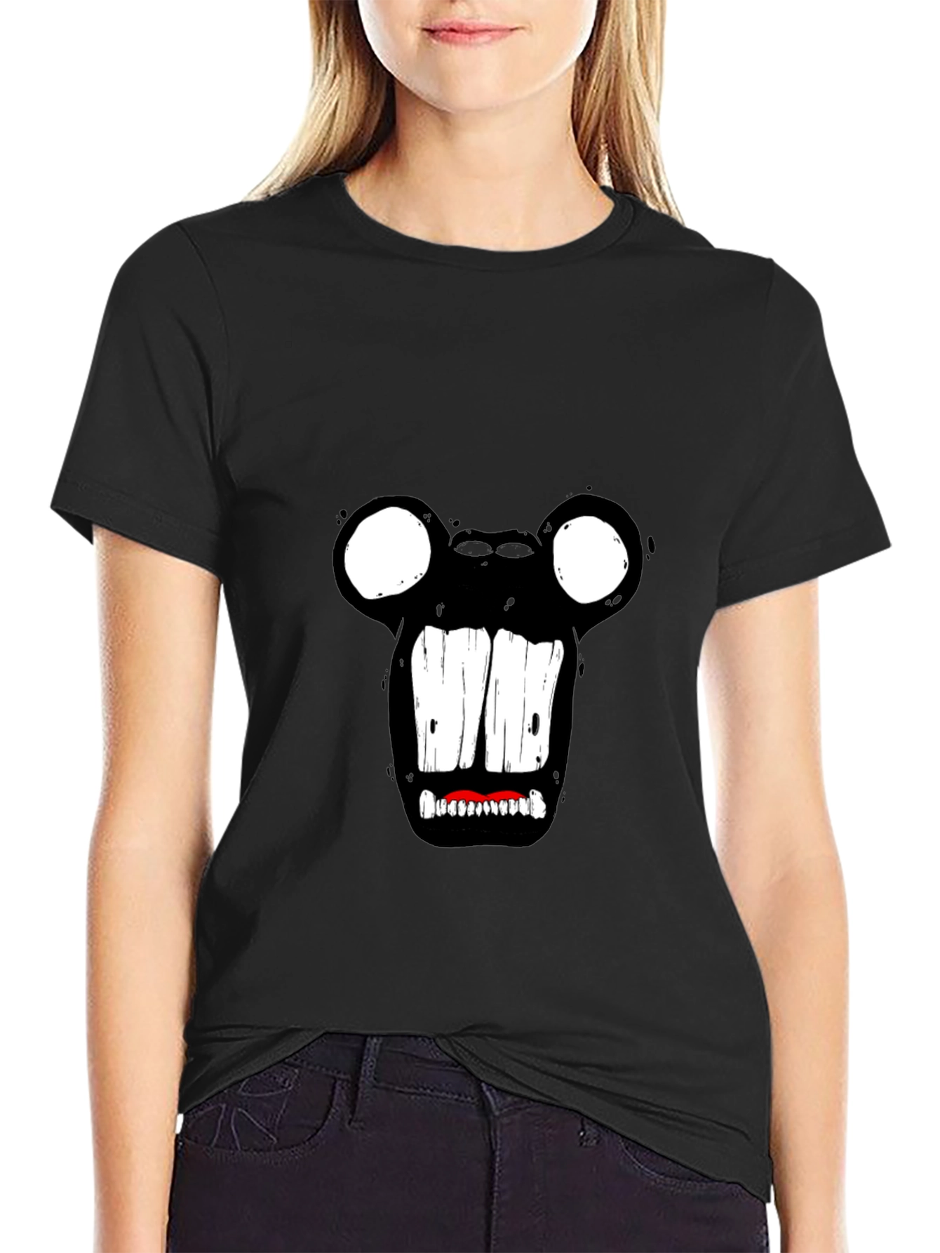 Monster Face Graphic Tee - Black Cotton T-Shirt