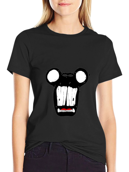 Monster Face Graphic Tee - Black Cotton T-Shirt