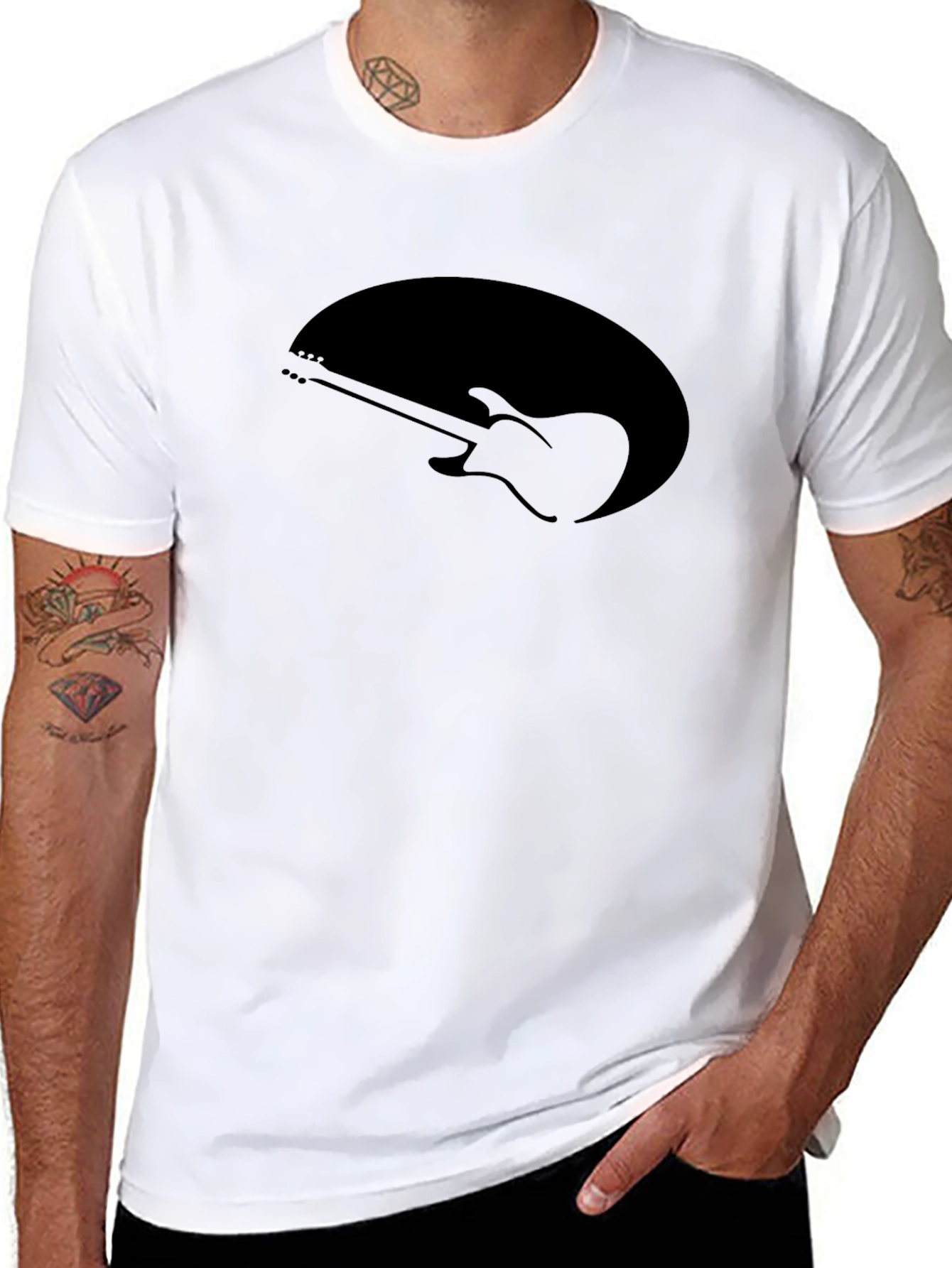 Black Guitar Graphic Tee - Music Lovers T-Shirt