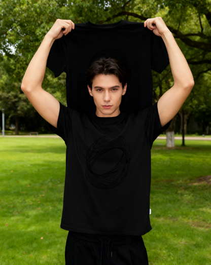 Abstract Circular Lines Art Graphic T-Shirt - 100% Cotton, Versatile for Diverse Occasions