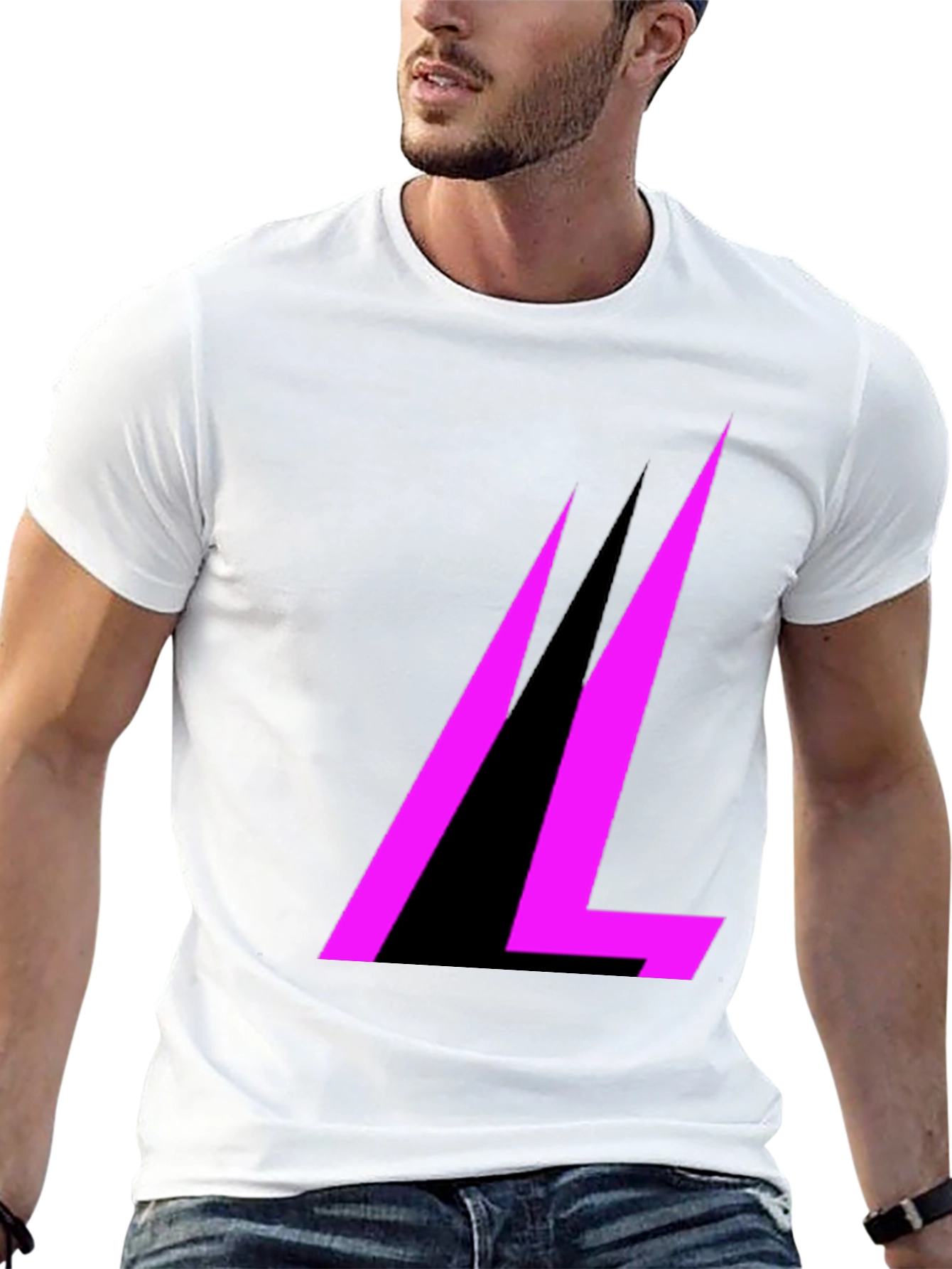 Modern Black T-Shirt with Abstract Pink Design