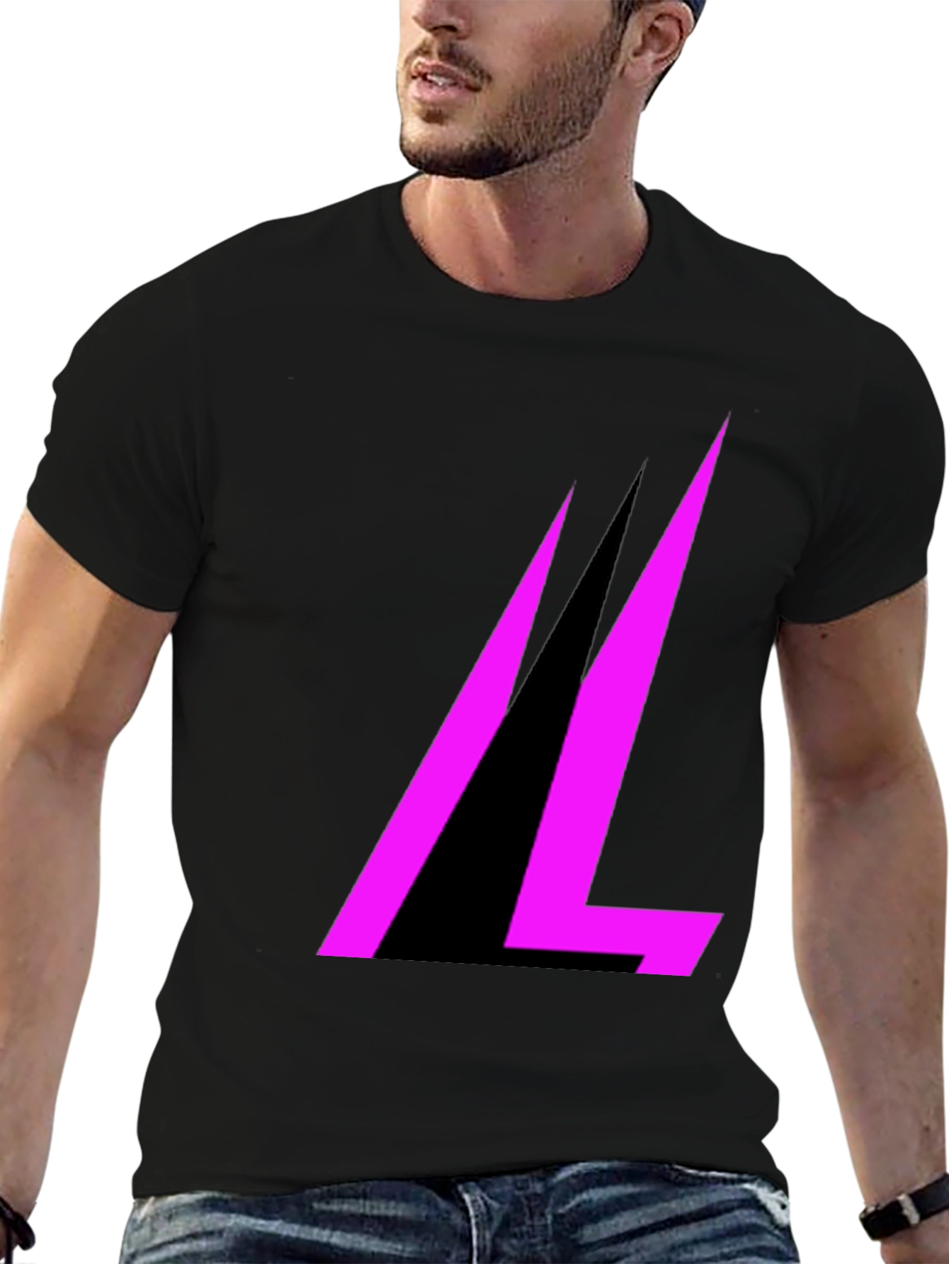 Modern Black T-Shirt with Abstract Pink Design