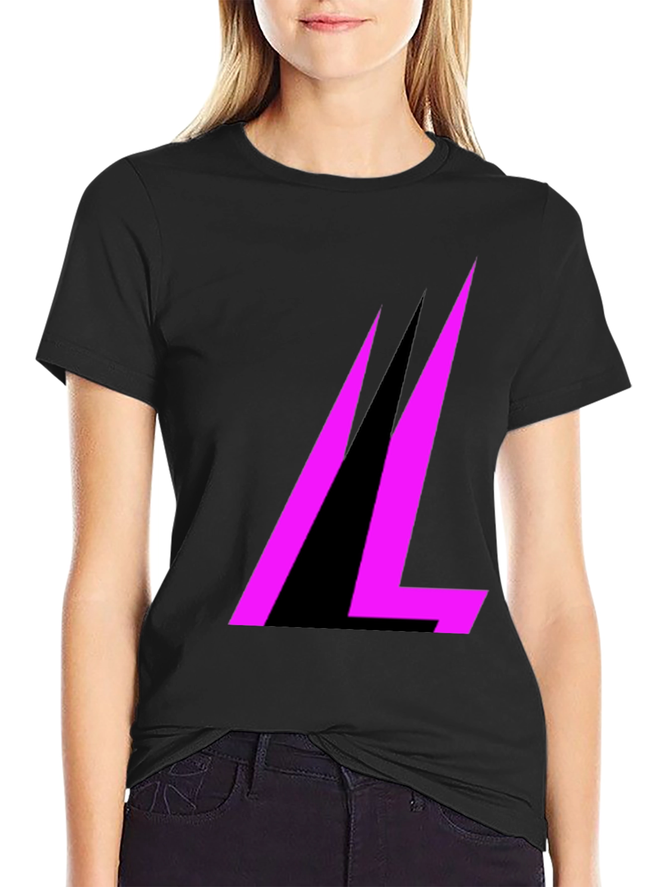 Modern Black T-Shirt with Abstract Pink Design