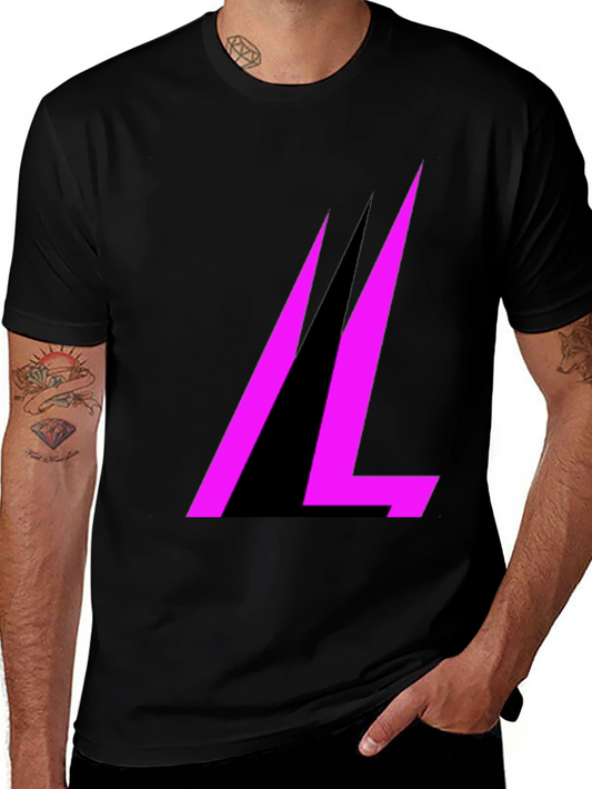 Modern Black T-Shirt with Abstract Pink Design