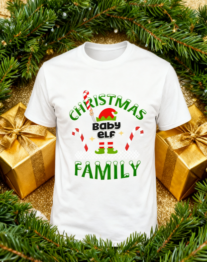 Christmas Baby Elf Family T-Shirt - 100% Cotton, Festive Christmas Tee for Holiday & Casual Occasions