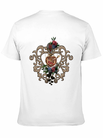 Steampunk Heart & Floral Graphic Black Tee