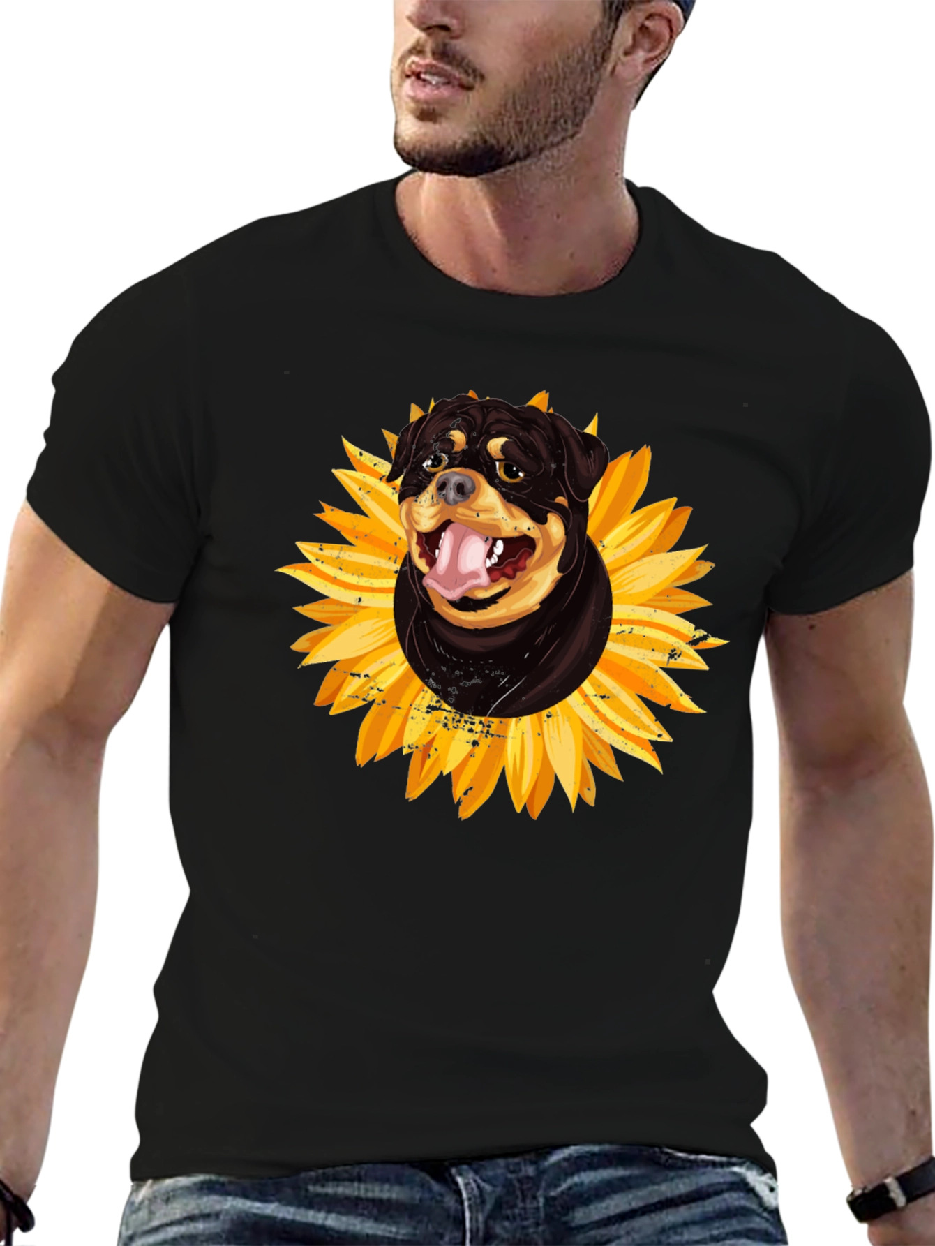 Rottweiler Sunflower Graphic Tee - Black