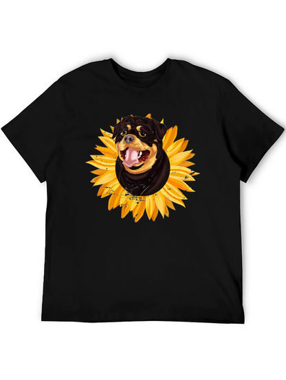 Rottweiler Sunflower Graphic Tee - Black