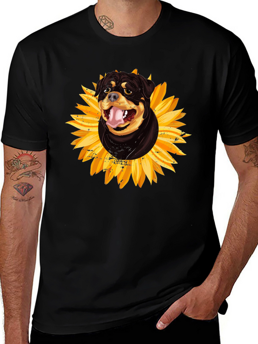 Rottweiler Sunflower Graphic Tee - Black