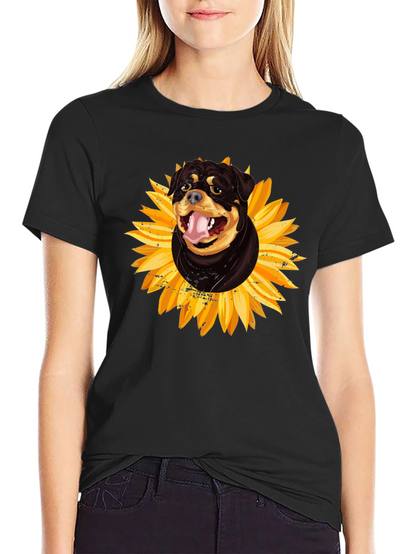 Rottweiler Sunflower Graphic Tee - Black