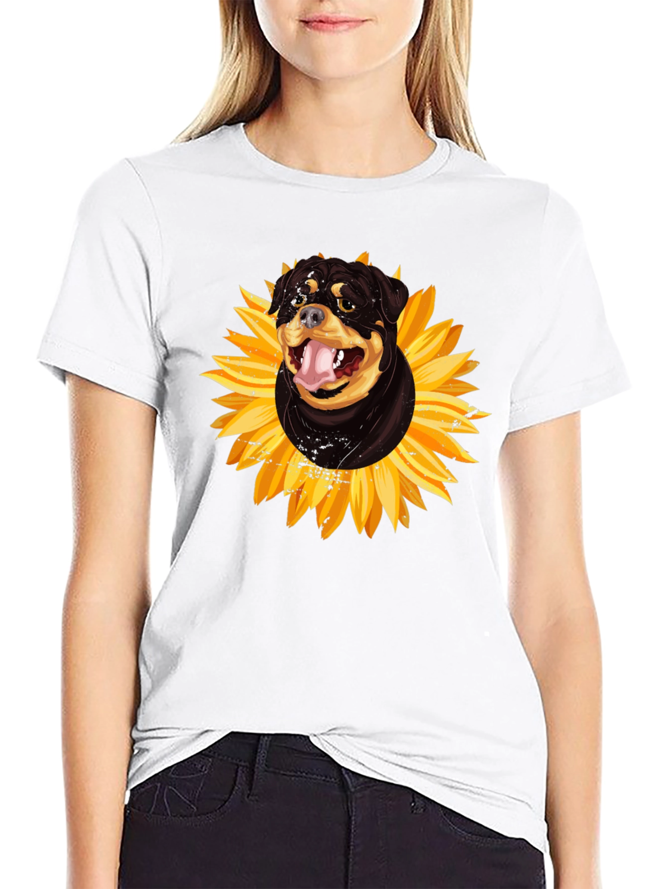 Rottweiler Sunflower Graphic Tee - Black
