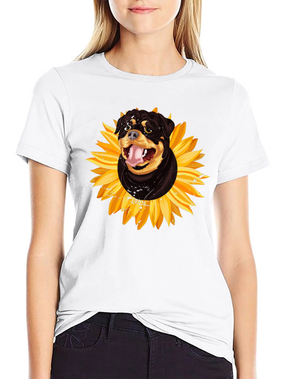 Rottweiler Sunflower Graphic Tee - Black