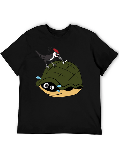 Cartoon Turtle and Woodpecker Graphic Tee