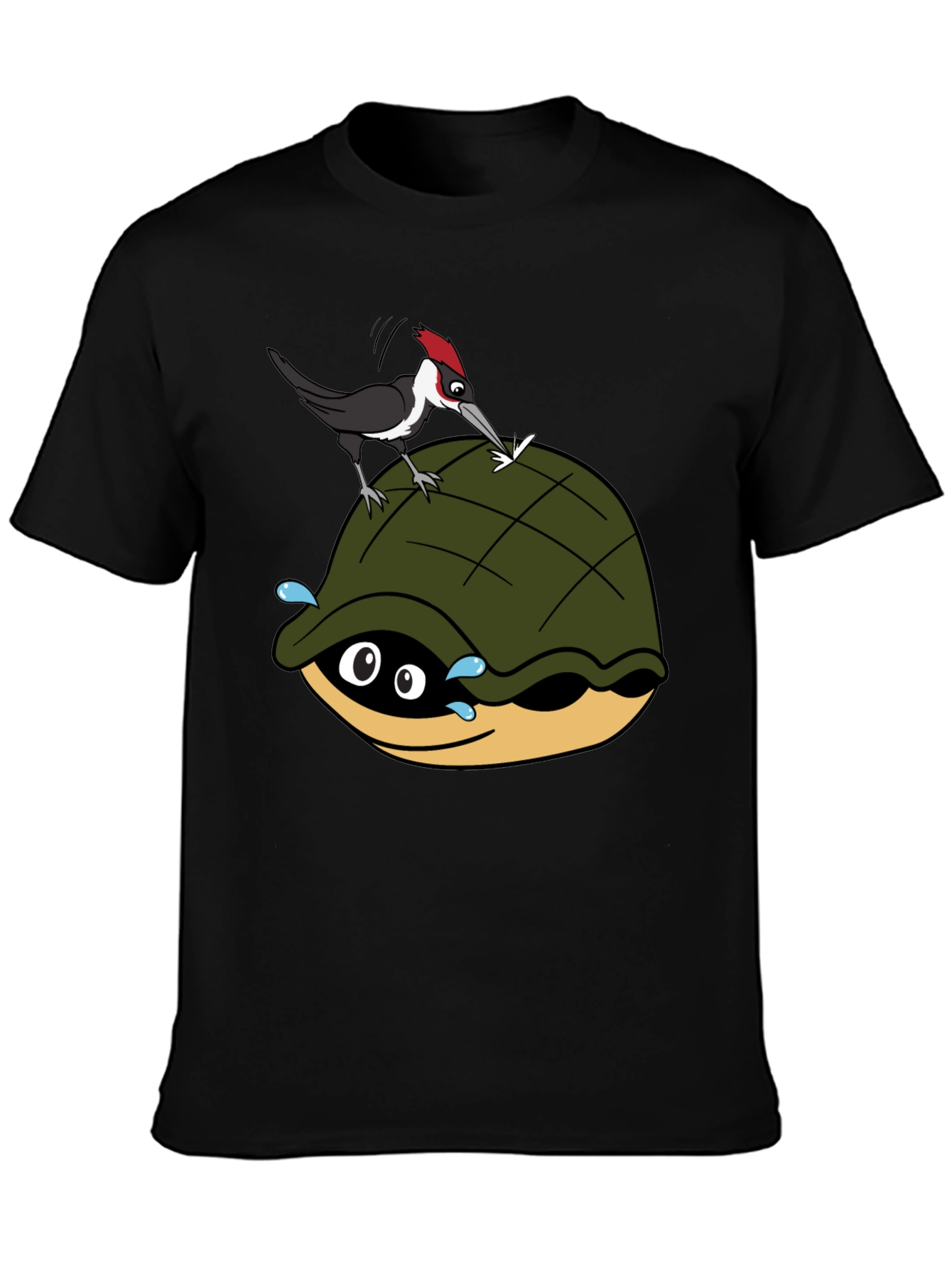 Cartoon Turtle and Woodpecker Graphic Tee