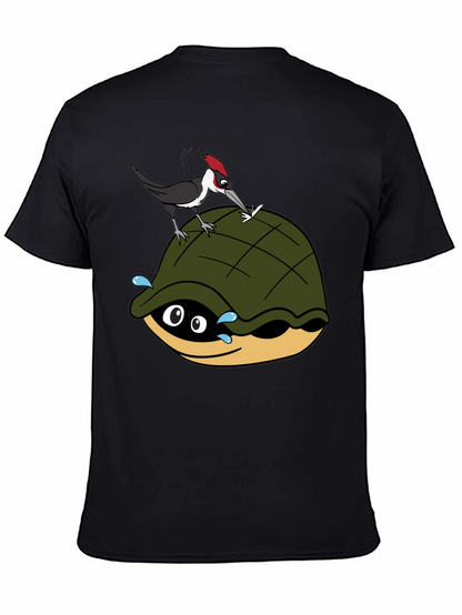 Cartoon Turtle and Woodpecker Graphic Tee