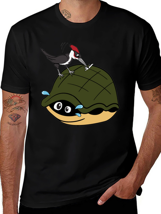 Cartoon Turtle and Woodpecker Graphic Tee