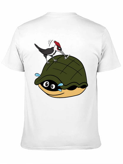 Cartoon Turtle and Woodpecker Graphic Tee