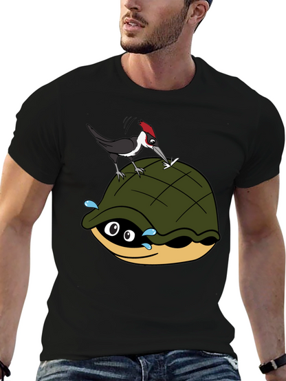 Cartoon Turtle and Woodpecker Graphic Tee