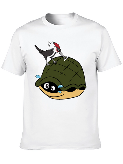 Cartoon Turtle and Woodpecker Graphic Tee