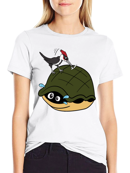 Cartoon Turtle and Woodpecker Graphic Tee