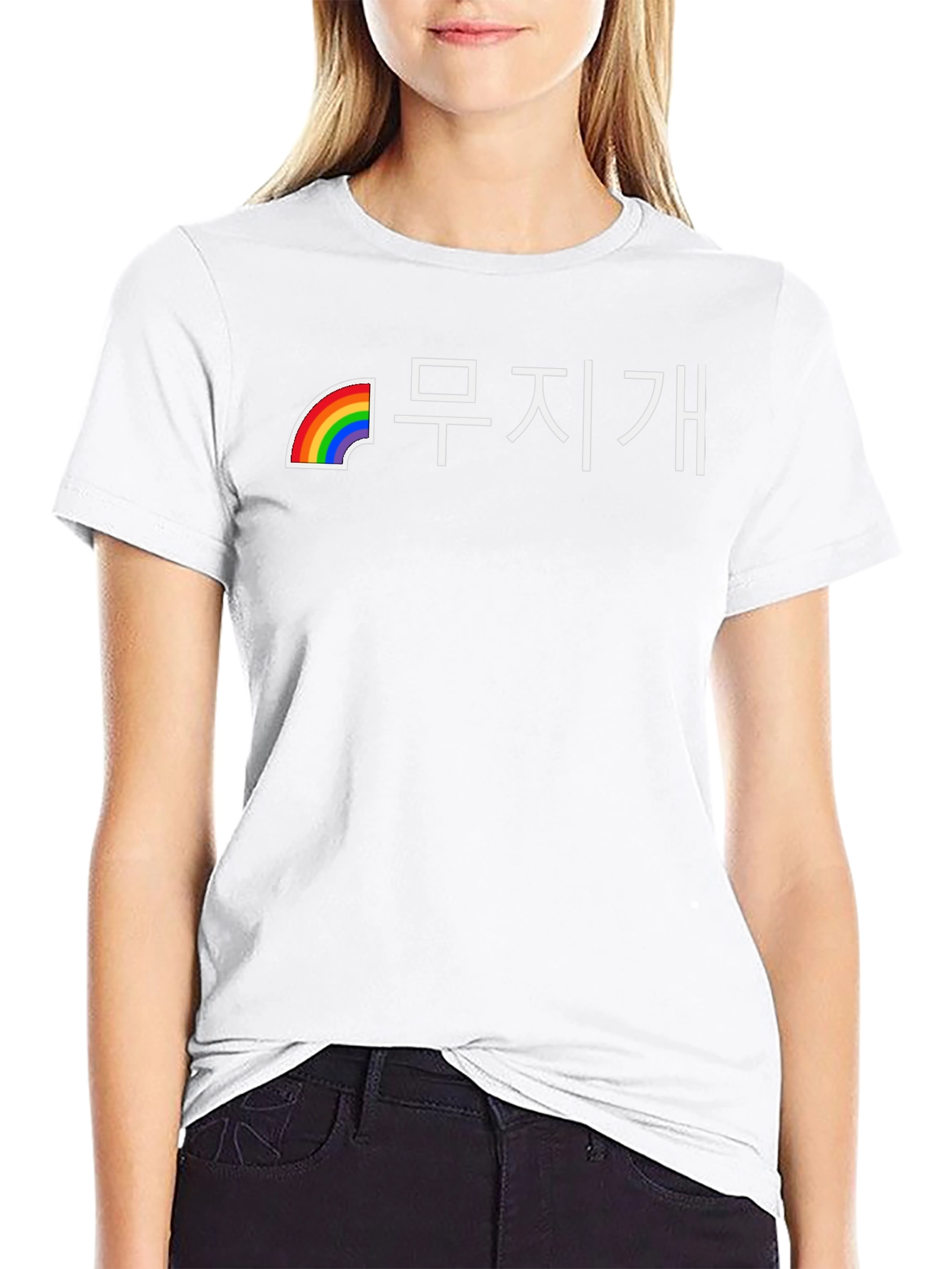 Rainbow Korean Text Graphic T-Shirt