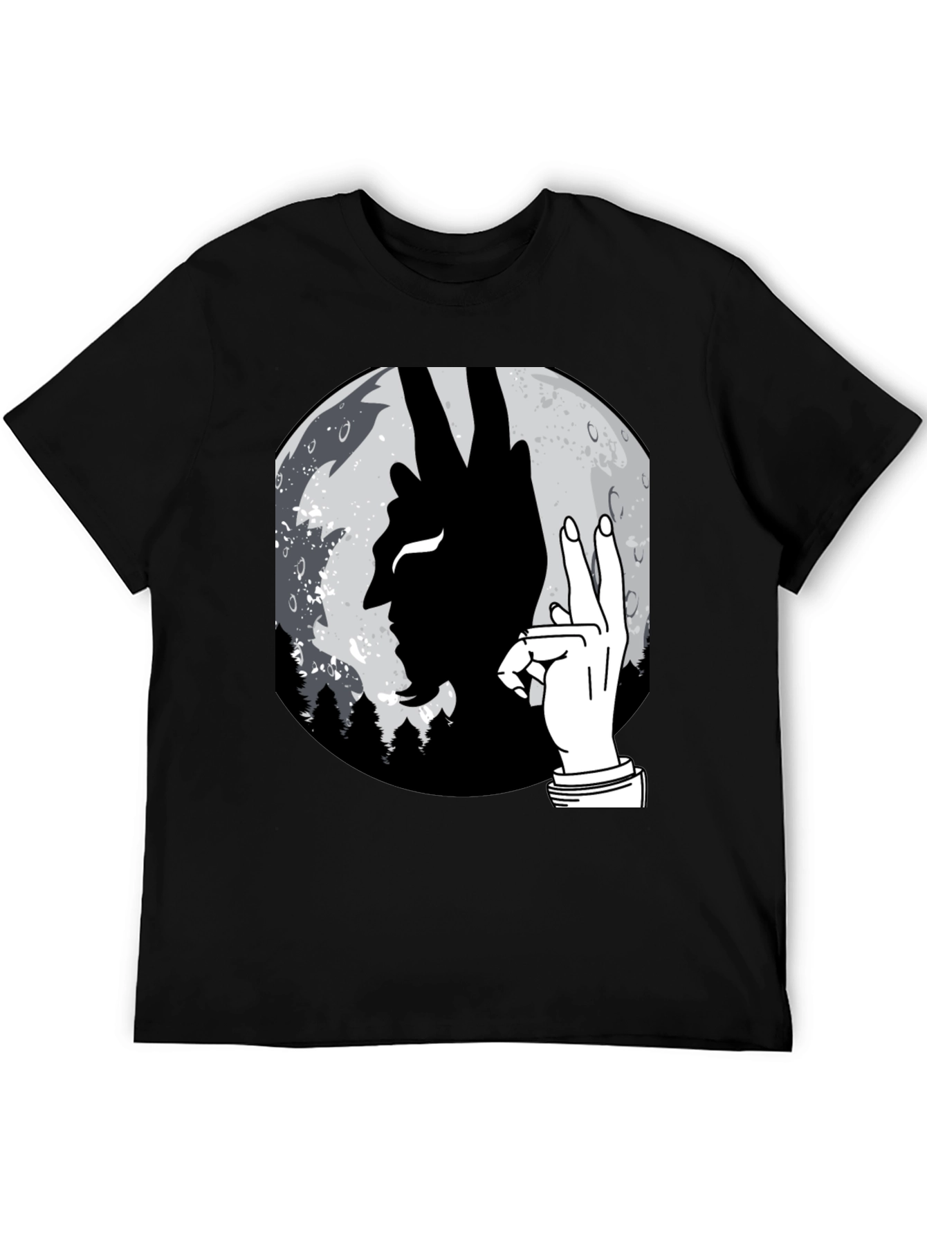 Devil Hand Sign Moon T-Shirt - Unique Graphic Tee