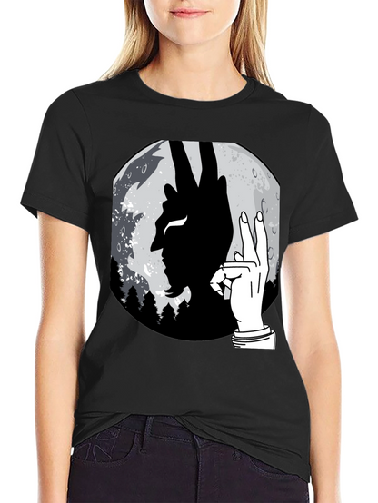 Devil Hand Sign Moon T-Shirt - Unique Graphic Tee