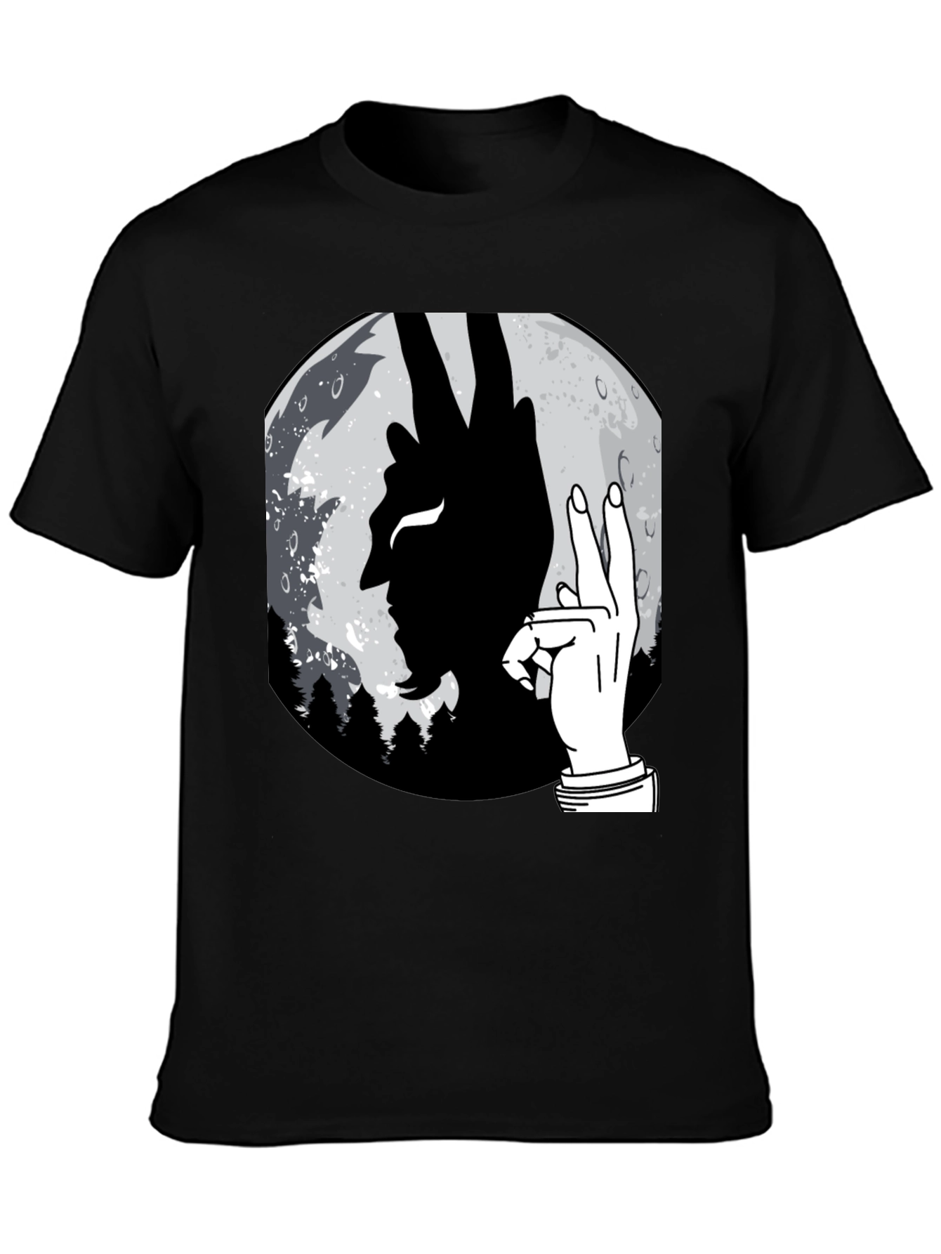 Devil Hand Sign Moon T-Shirt - Unique Graphic Tee