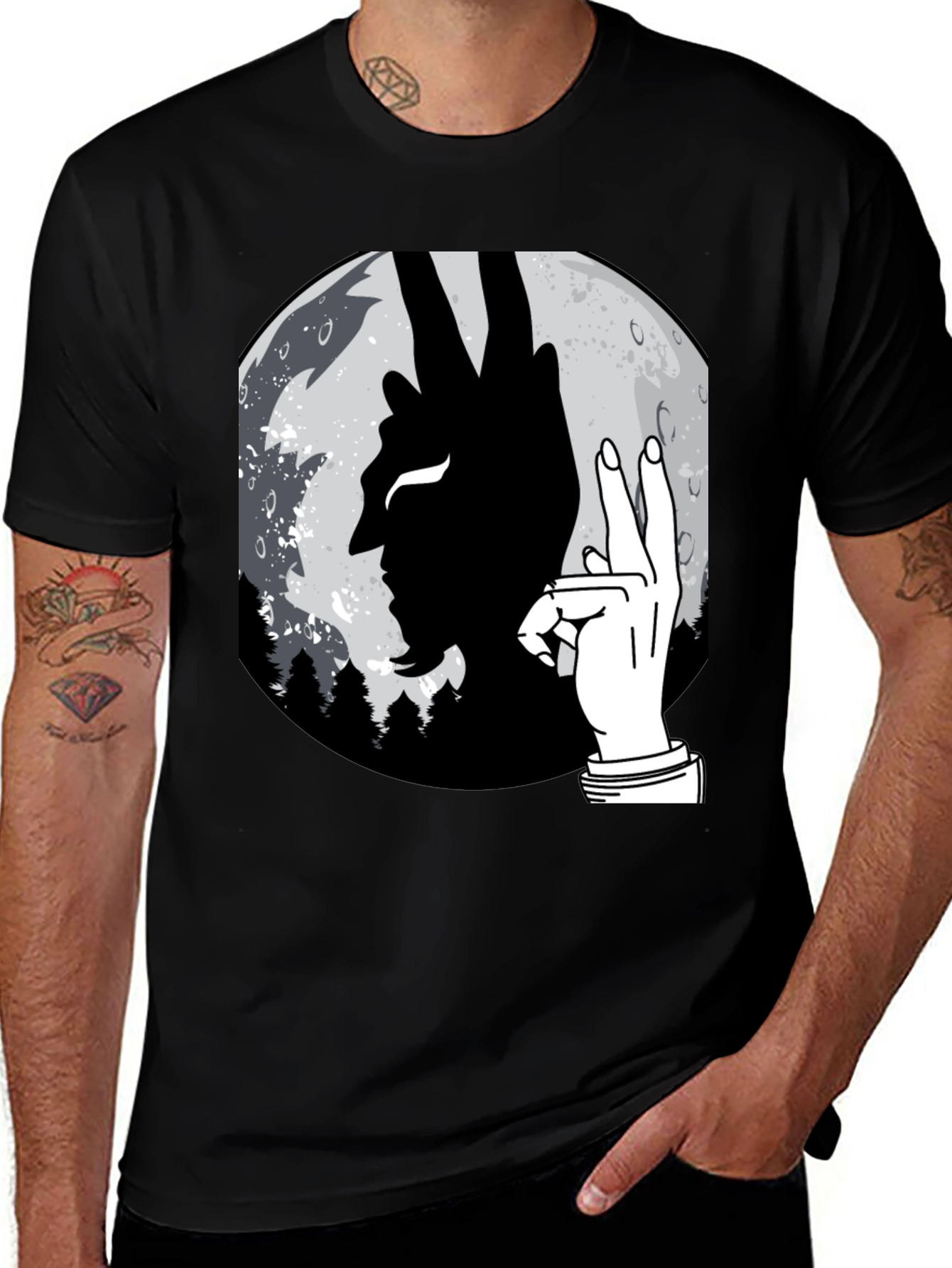 Devil Hand Sign Moon T-Shirt - Unique Graphic Tee