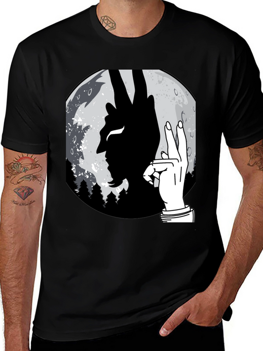 Devil Hand Sign Moon T-Shirt - Unique Graphic Tee