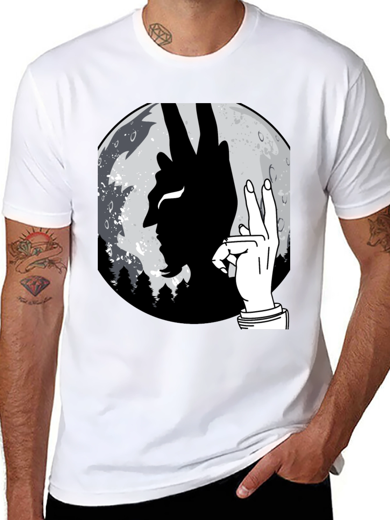 Devil Hand Sign Moon T-Shirt - Unique Graphic Tee