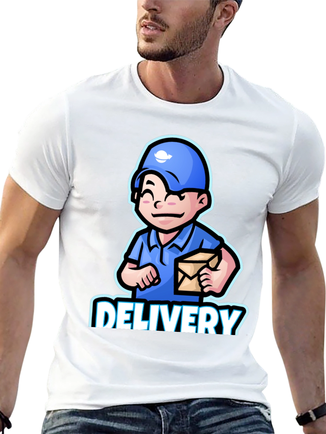 Delivery Man Cartoon Graphic T-Shirt