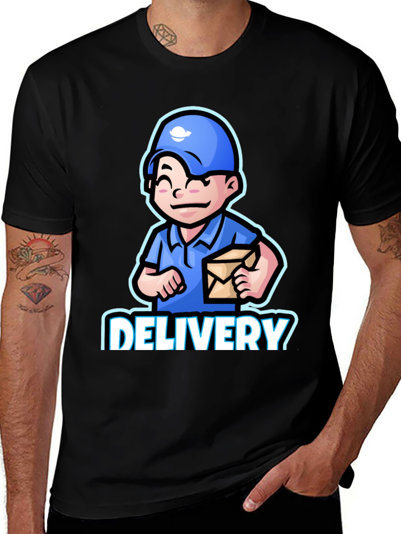 Delivery Man Cartoon Graphic T-Shirt