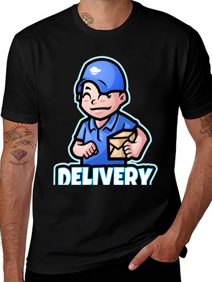 Delivery Man Cartoon Graphic T-Shirt