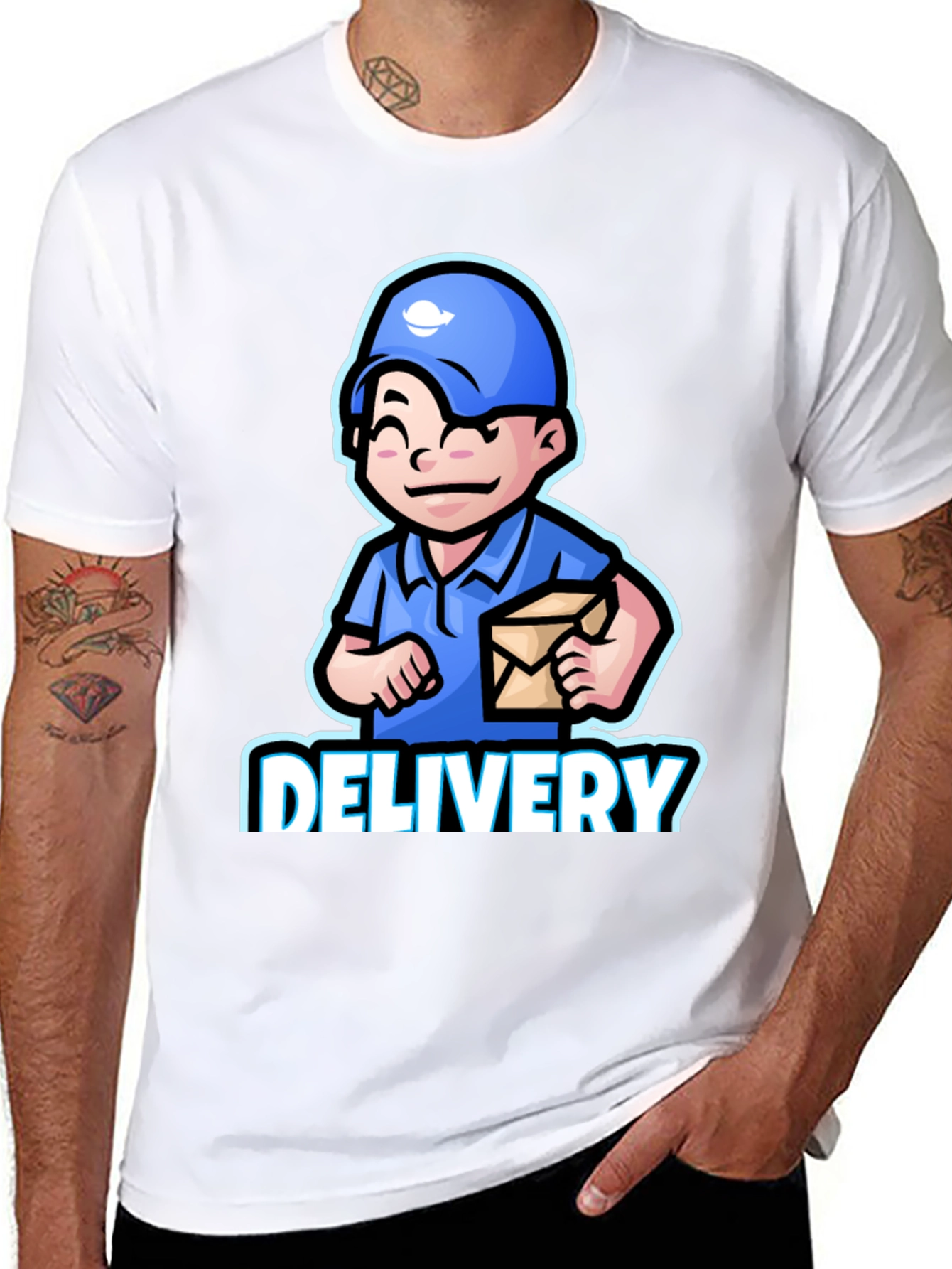 Delivery Man Cartoon Graphic T-Shirt