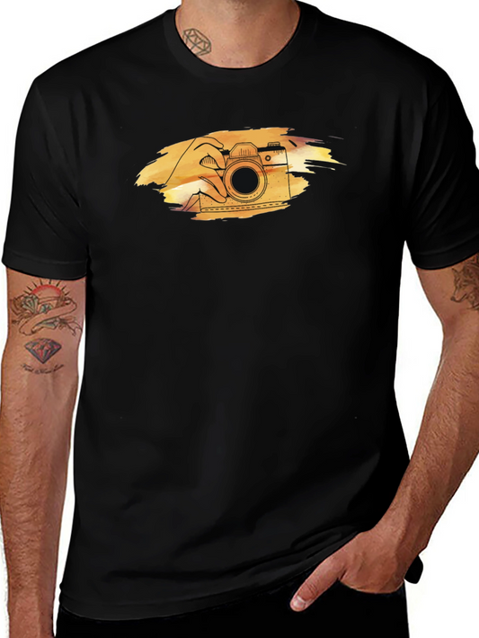 Retro Camera Graphic Tee - Black Cotton T-Shirt