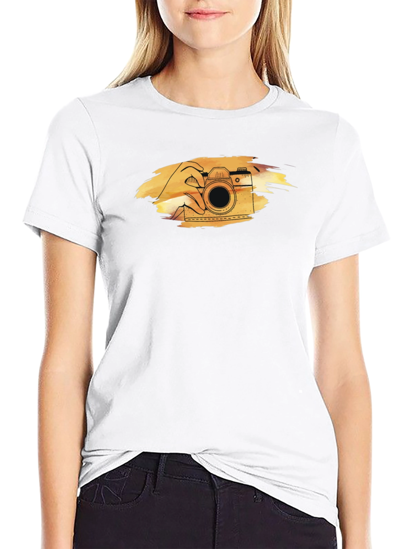Retro Camera Graphic Tee - Black Cotton T-Shirt