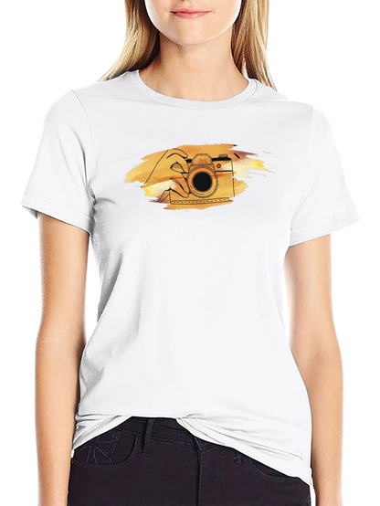 Retro Camera Graphic Tee - Black Cotton T-Shirt