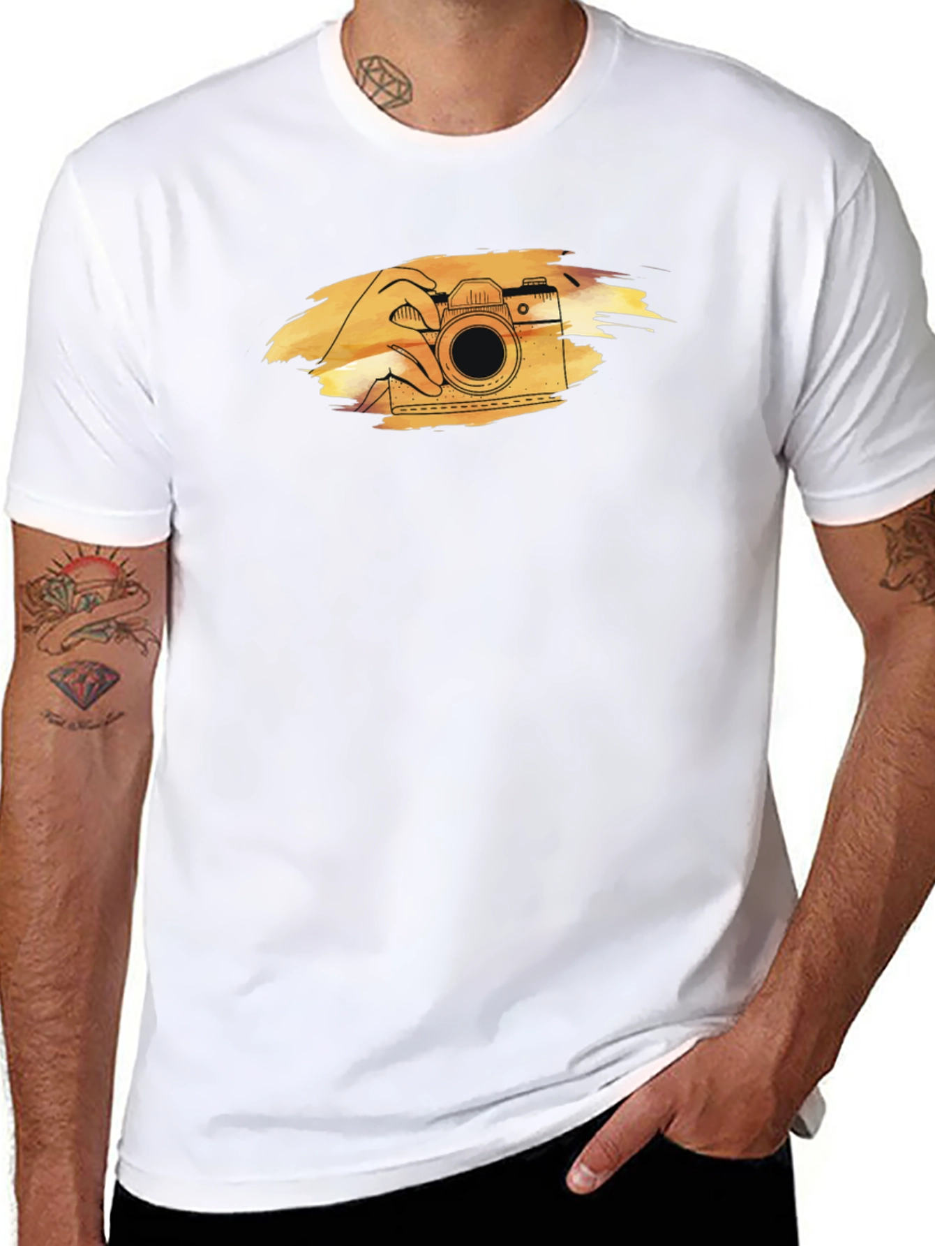 Retro Camera Graphic Tee - Black Cotton T-Shirt
