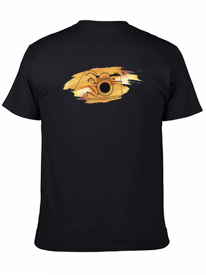 Retro Camera Graphic Tee - Black Cotton T-Shirt