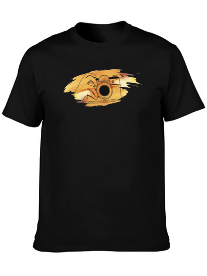 Retro Camera Graphic Tee - Black Cotton T-Shirt