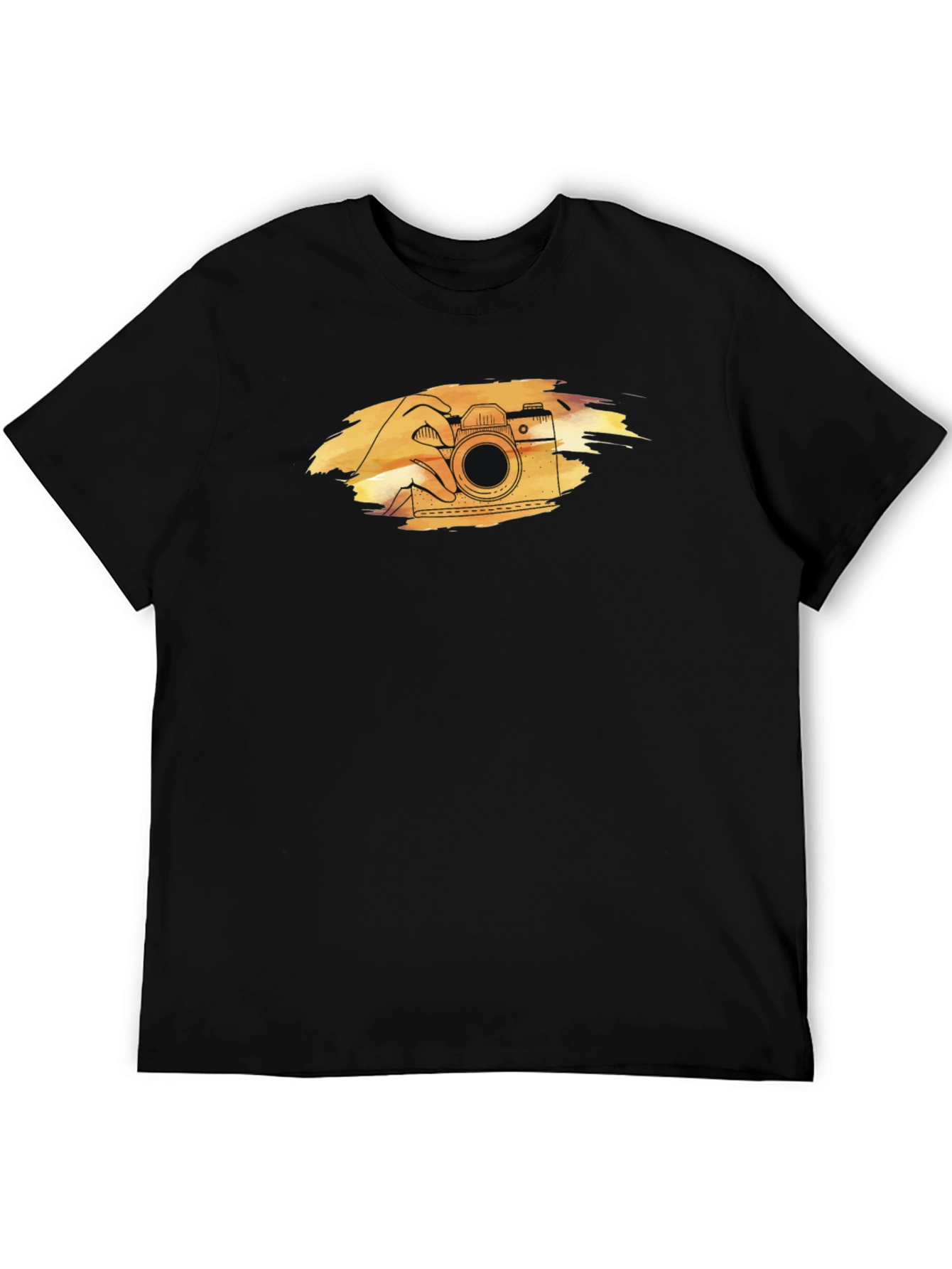 Retro Camera Graphic Tee - Black Cotton T-Shirt