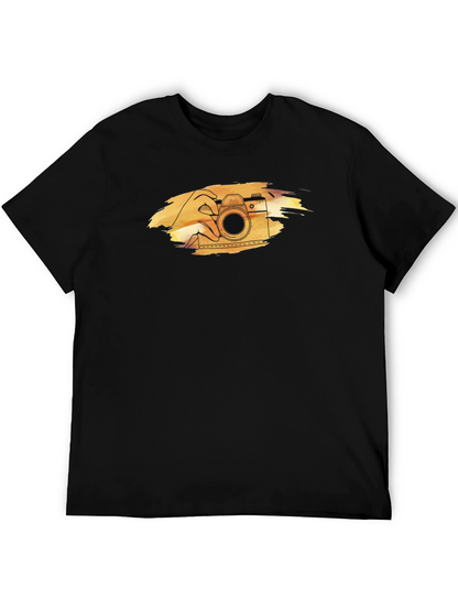 Retro Camera Graphic Tee - Black Cotton T-Shirt